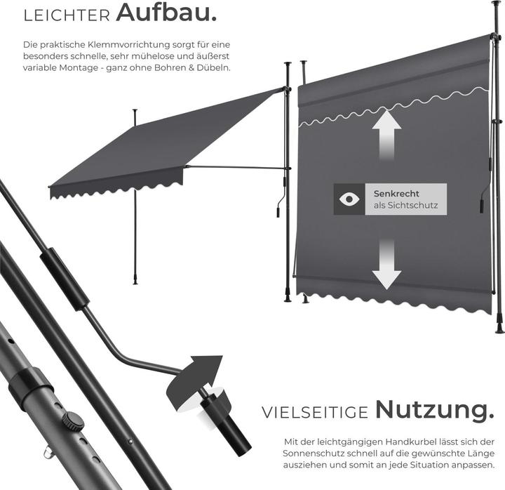 Produktbild tectake Klemmmarkise mit Handkurbel, höhenverstellbar (2.50 m)