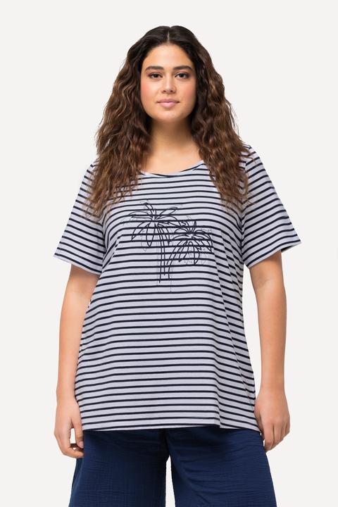 Produktbild Ulla Popken T-Shirt, Ringel, Palmenstickerei, Rundhals, Halbarm (58)