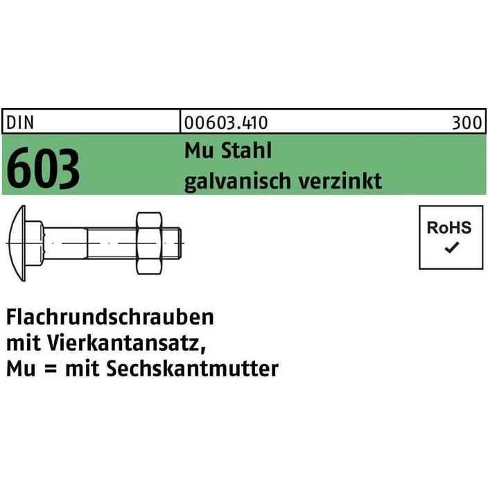 Dönges, Viti, Bullone a testa tonda con collo quadrato DIN 603, elettrozincato, M6x30 (500 Viti per pezzo)