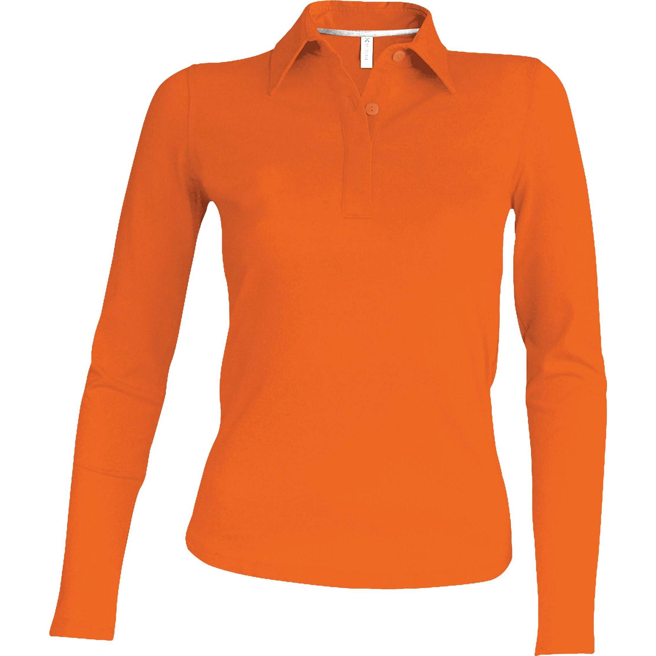 Kariban, Damen, Shirt, Damen Poloshirt mit langen Ärmeln, Orange, (S)