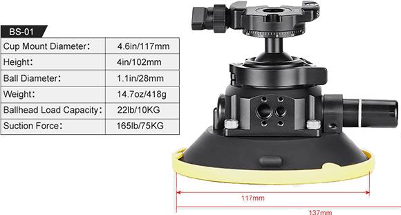 Actual product image Sunwayfoto Vacuum Suction Mount w/ Ballhead Kit BS-01 (Spherical head)