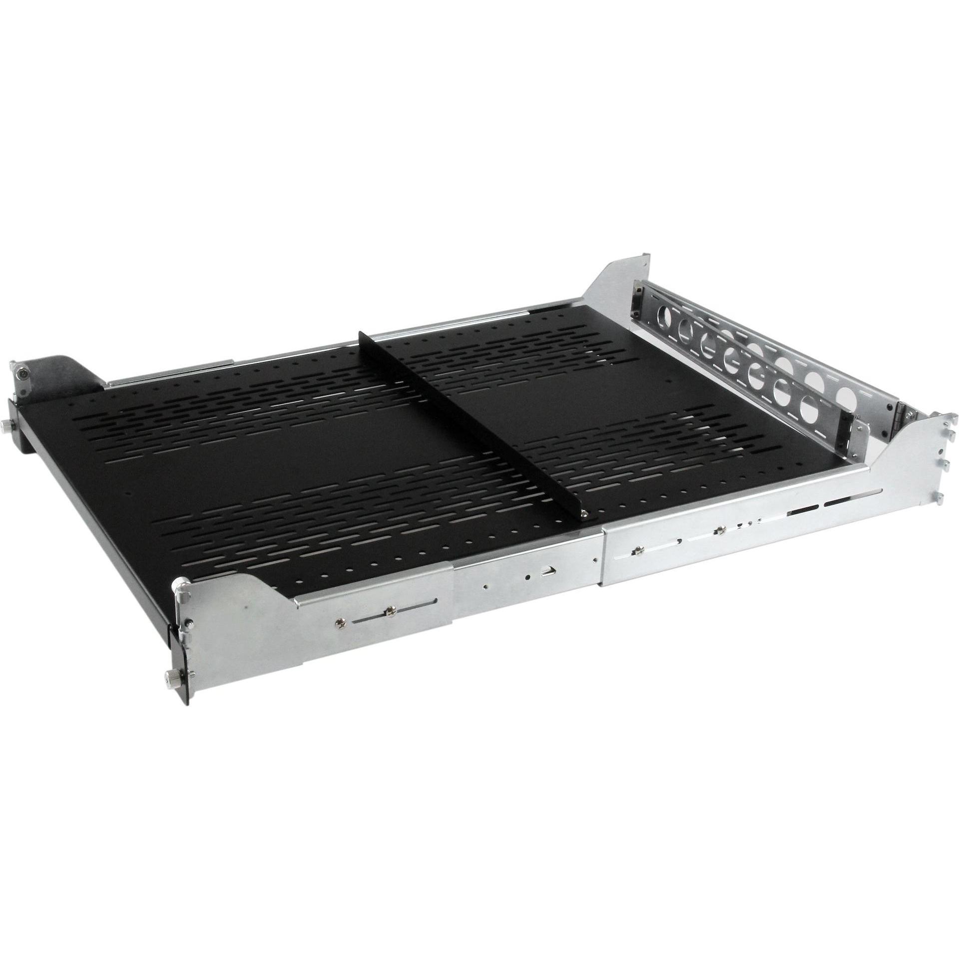 StarTech 2u Vented Sliding Rack Shelf, Serverschrank Zubehör, Schwarz, Silber