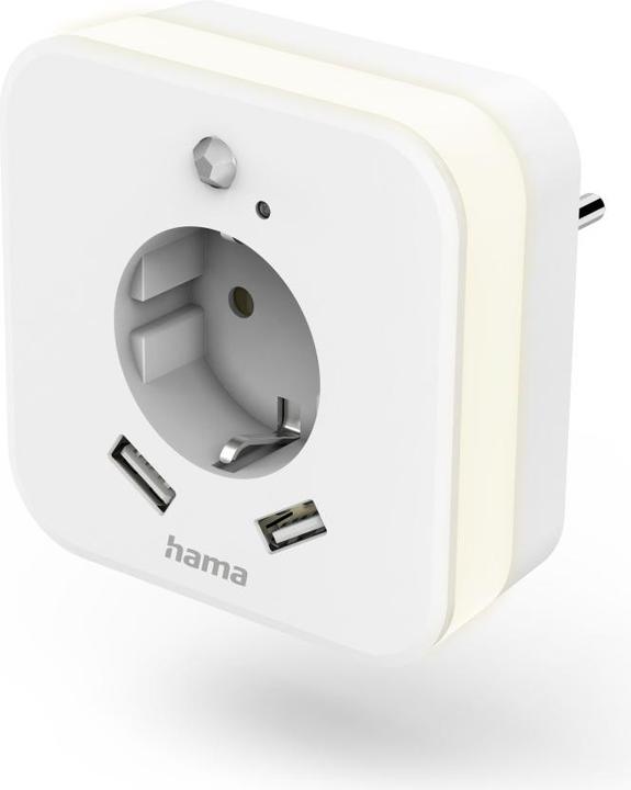 Actual product image Hama LED-Nachtlicht mit Steckdose, 2 USB-Ausgänge, Bewegungsmelder, Lichtsensor