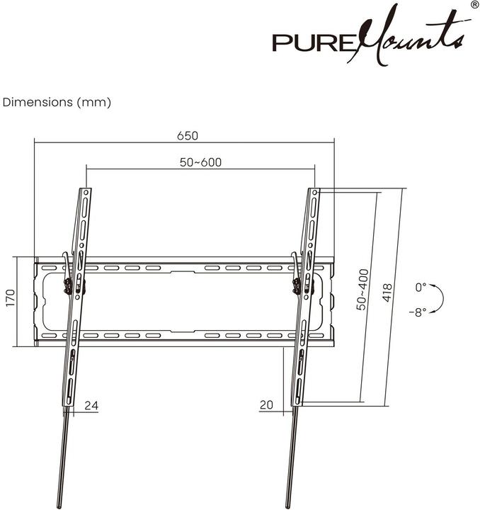 Image du produit PureMounts Wandhalterung PM-BT610 Schwarz (Mur, 45 kg, 37" - 80")