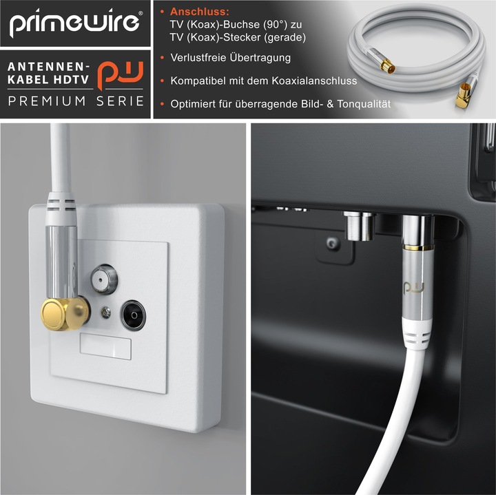 Produktbild Primewire Antennenkabel gewinkelt, Koaxialkabel 75 Ohm HDTV, Radio, DVB-T DVB-T2 DVB-S2 TV Antennen Kabel (135 dB, Antennenkabel)