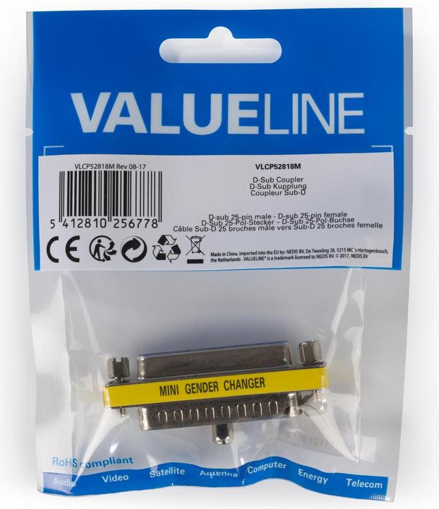 Actual product image Valueline Serial Adapter D-SUB 25-Pin Male - D-SUB 25-Pin Female Metal (0.05 m)