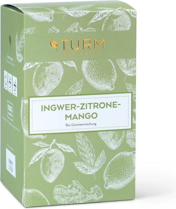 Turm Kaffee Bio Ingwer-Zitrone-Mango Grüntee 20er Schachtel (50 g)