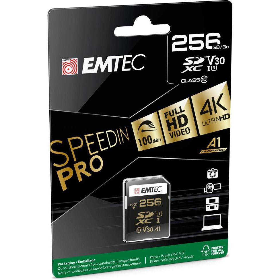 Thumbnail - Emtec SD 256GB UHS-I U3 SpeedIN (256 GB, SDXC, U3, UHS-I), Speicherkarte, Schwarz