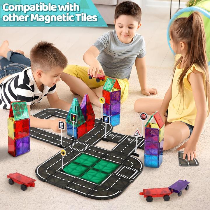 Actual product image Playmags Magnetic tile road set