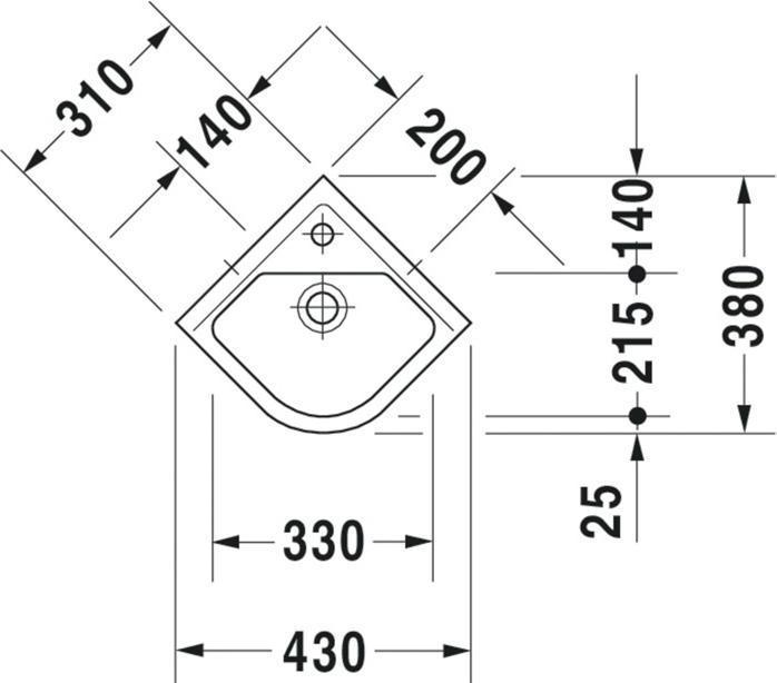 Actual product image Duravit Corner hand-rinse basin STARCK 3 m ÜL HLB 430x380mm 1 tap hole white (380 mm, 430 mm)