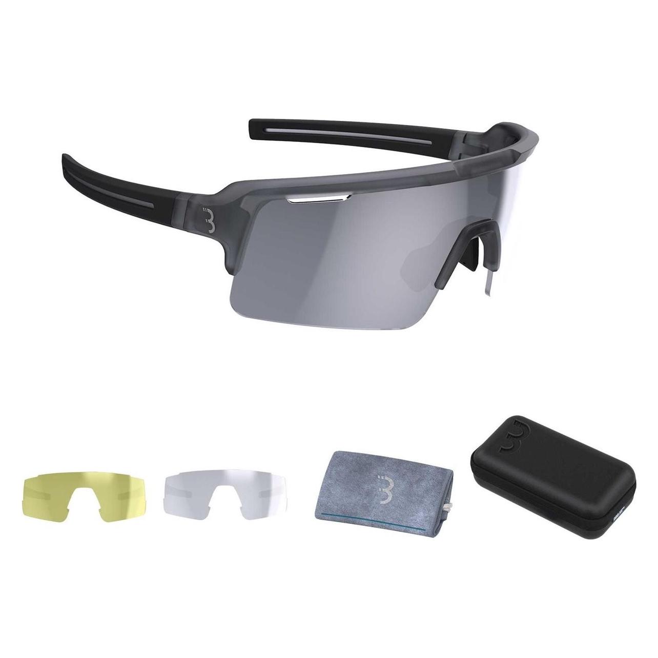 Bbb, Unisex, Sportbrille, Fuse Pc Mlc Bsg-65 Fahrradbrille (Transparent Grau, Rauchlinse (Kategorie 3), Gelblinse (Kategorie 1), Transparente Linse
