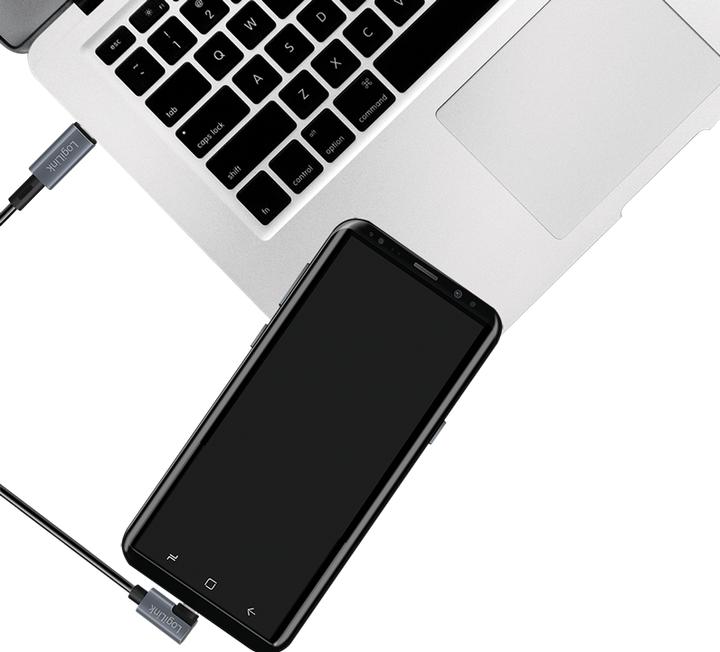 Produktbild LogiLink USB 2.0 Type-C-Kabel, C/M 90° zu USB-C/M, E-mark, PD, schwarz, 3 m (3 m, USB 2.0, 100 W)