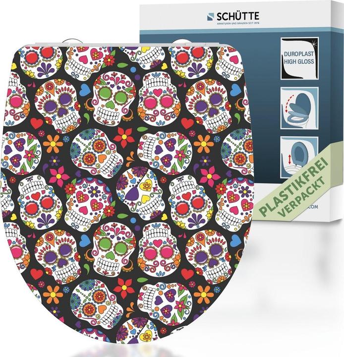 Actual product image Schütte WC seat Duroplast WC seat CRAZY SKULL Soft-close mechanism Quick-release fastener 82586 Skulls