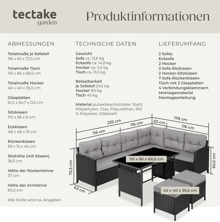 Produktbild tectake Rattan Lounge Barletta