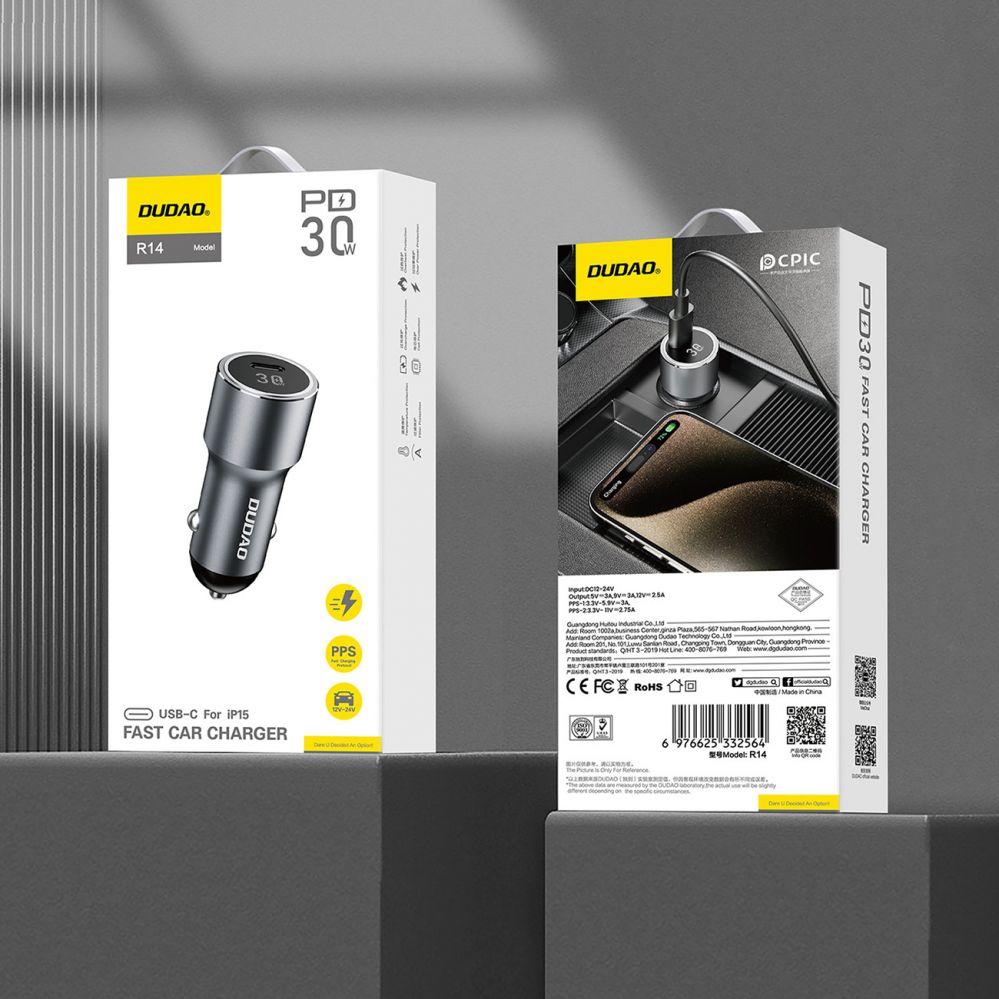 Thumbnail - Dudao R14 USB-C 30W PD car charger - silver, Auto Adapter, Silber