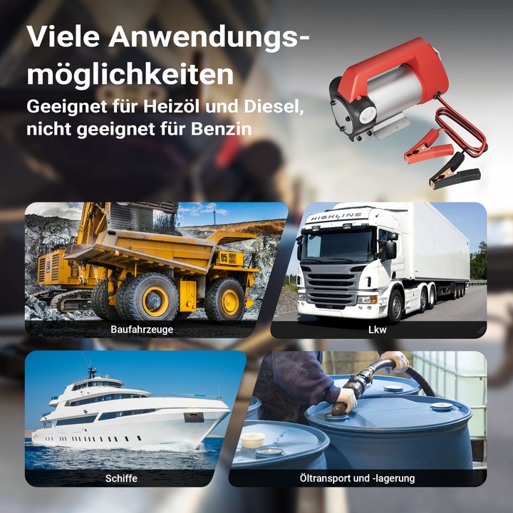 Produktbild Wiltec Bio Dieselpumpe 12V 160W 40l/min Heizölpumpe selbstansaugend Absaugpumpe