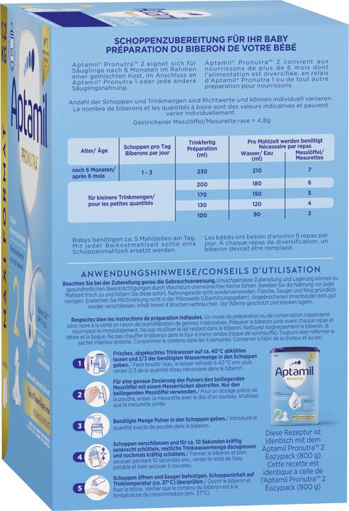Nutritional values and ingredients Aptamil Pronutra 2 (1200 g, from 6 m.)