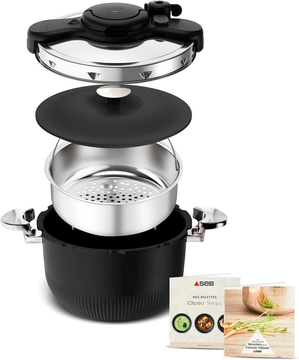SEB Cocotte-minute polyvalente pour cuisson rapide et lente, préservant les vitamines (Cuiseur à vapeur, Acier inoxydable)