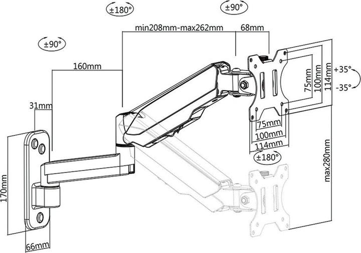 Produktbild Value LCD-Wandhalter Gasfeder (Wand, 32", 8 kg)