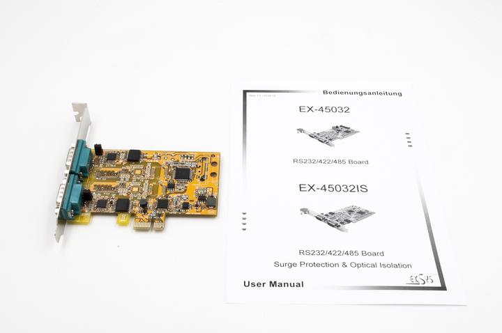 Actual product image Exsys 2S Serial RS-232/422/485 PCIe Card Surge Protection & Optical Isolation (FTDI Chip Set)