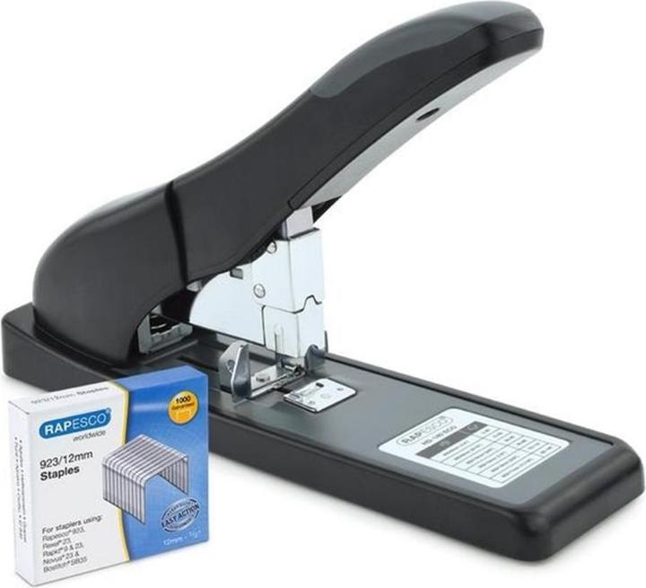 Rapesco 1550 ECO HD-140 Hochleistungs Heftgerät & 1.000 Stück Typ 923/12mm Heftklammern, Schwarz (140 Blätter)