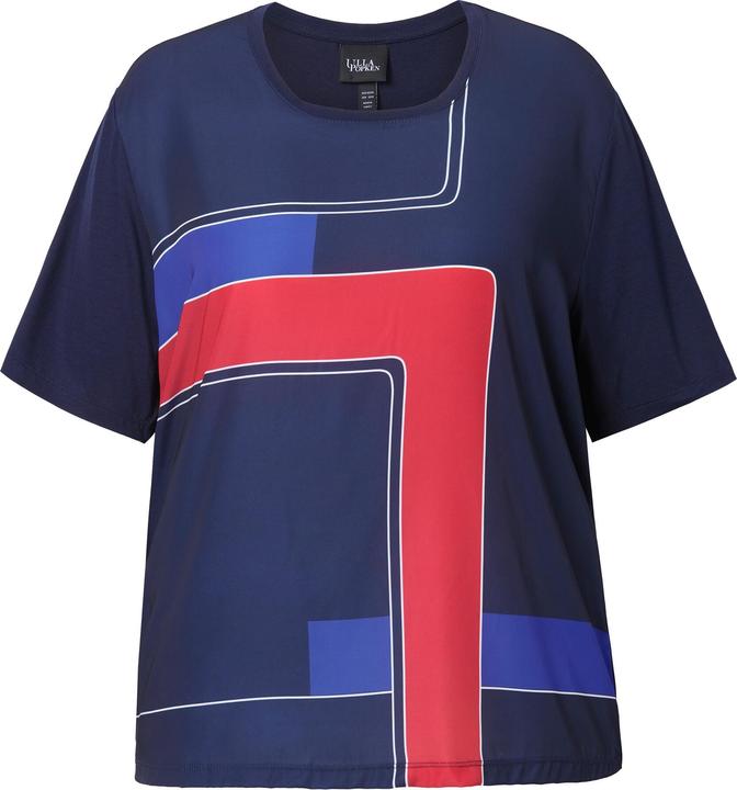 Image du produit Ulla Popken T-shirt avec satin sur le devant, col rond et manches 3/4, collection Classic (56)