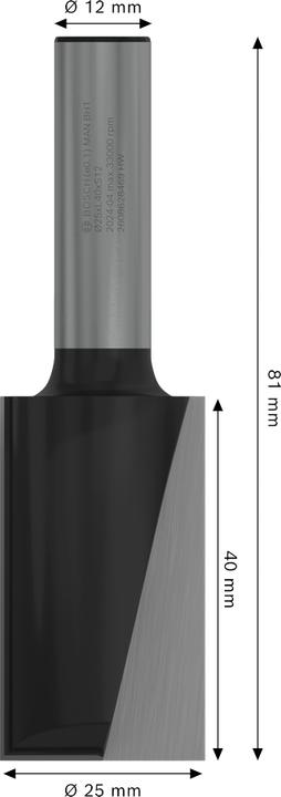 Produktbild Bosch Professional Zubehör Nutfräser, 12 mm, D1 25 mm, L 40 mm, G 81 mm