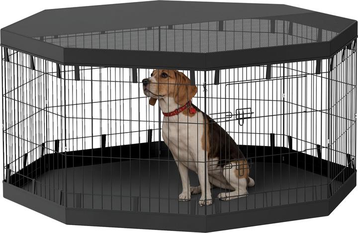 PawHut Welpenauslauf Stahl, Polyester Schwarz (Gabbia per cani)