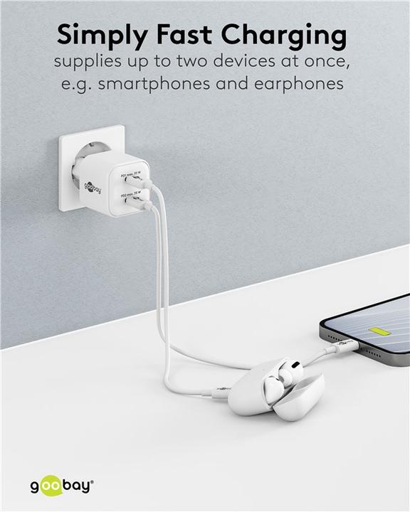 Actual product image Goobay USB-C PD GaN Dual-Schnellladegerät Nano 35 W weiss (35 W, 2 ports)