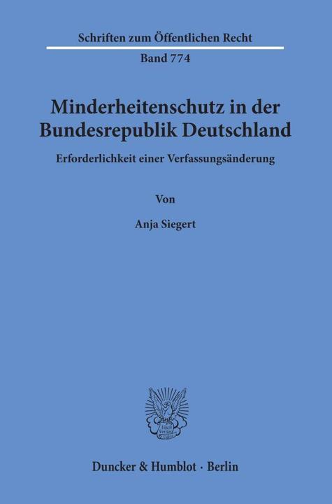Produktbild Minderheitenschutz in der Bundesrepublik Deutschland (Deutsch, Anja Siegert, 1999)