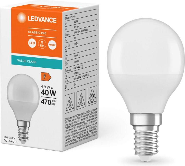 Actual product image Ledvance LED drop lamp (E14, 4.90 W, 470 lm, 1 x, F)