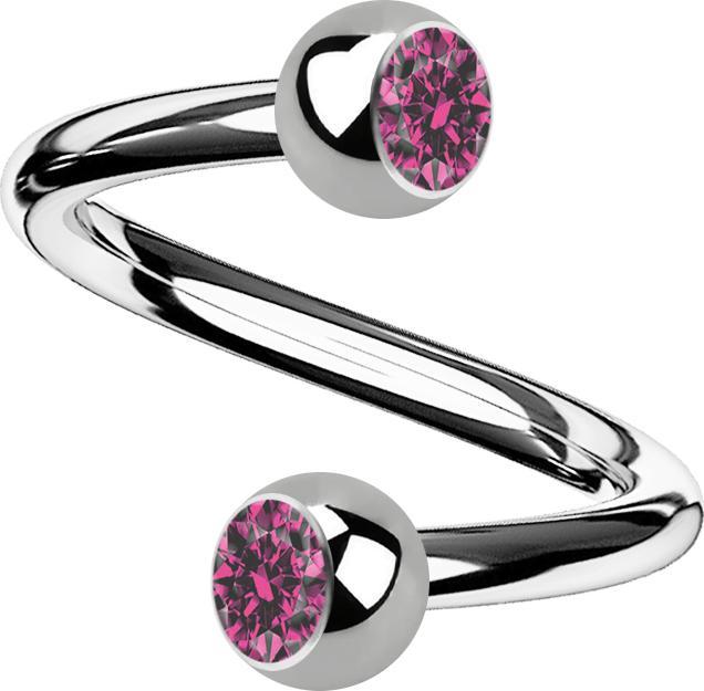 Produktbild Star Piercing Micro Spirale silber mit zwei Kugeln Kristall pink (ohne Messing, Titan)