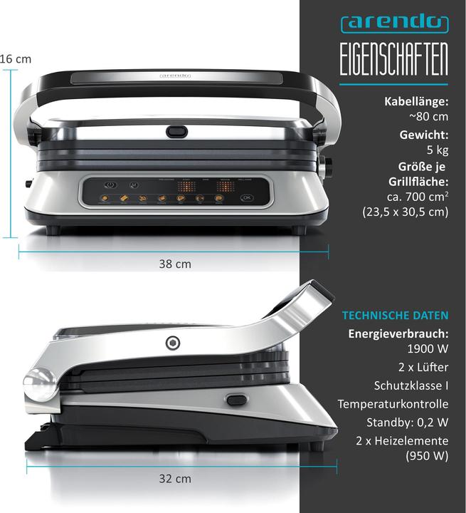 Image du produit Arendo Gril électrique, A : Argent brossé