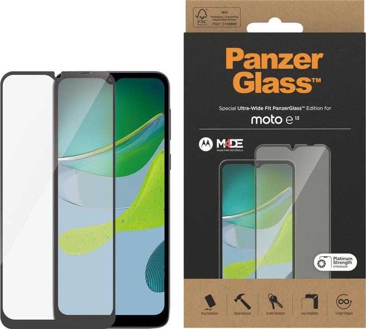 Actual product image PanzerGlass Ultra-Wide Fit (1 Piece, Motorola Moto E13)