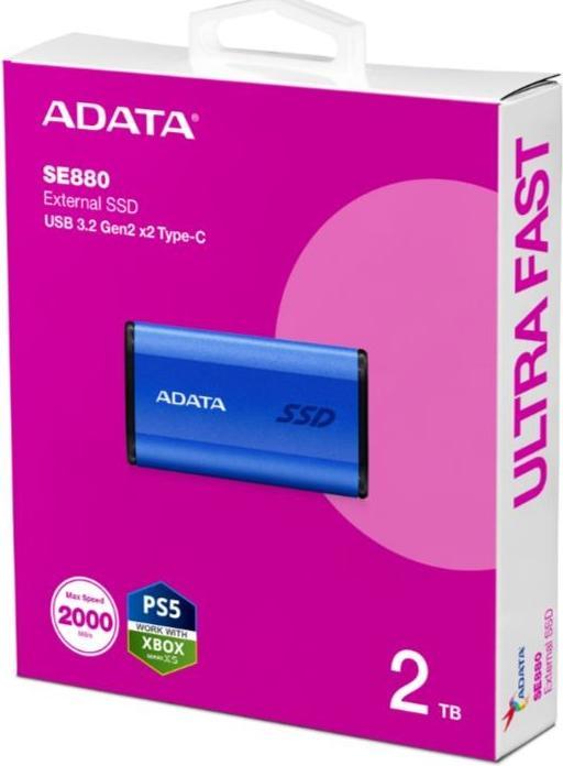 Productafbeelding Adata Dysk zewnętrzny SSD SE880 2TB USB3.2A/C Gen2x2 Niebieski (2 TB)