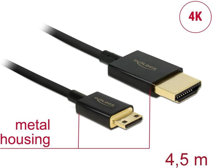 Image du produit Delock HDMI-A/HDMI Mini-C, câble HDMI HDMI type A (standard) HDMI type C (mini) (4.50 m)