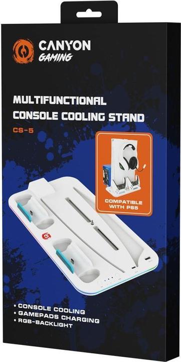 Immagine prodotto Canyon CS-5, PS5 Supporto per caricabatterie, con luce RGB, con + cavo, 475±, Baltas (PS5)