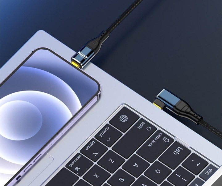 Produktbild PowerGuard USB-C Kabel 90° Winkel Flach 1.5m Data & Charge (male/male) PD 240W (1.50 m)