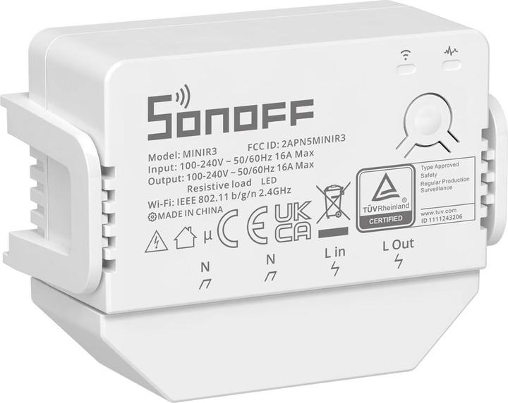 Produktbild Sonoff WLAN-Schaltaktor MINIR3, 1-fach, 230 V 16 A Weiss (Schaltaktor)
