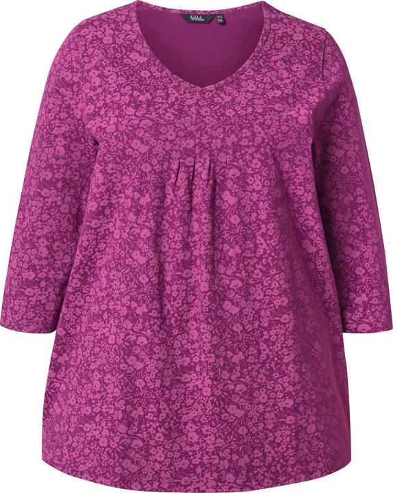 Immagine prodotto Ulla Popken Maglia dal taglio svasato con fiori, pieghe decorative, scollo a V e maniche a 3/4 (46, 48)