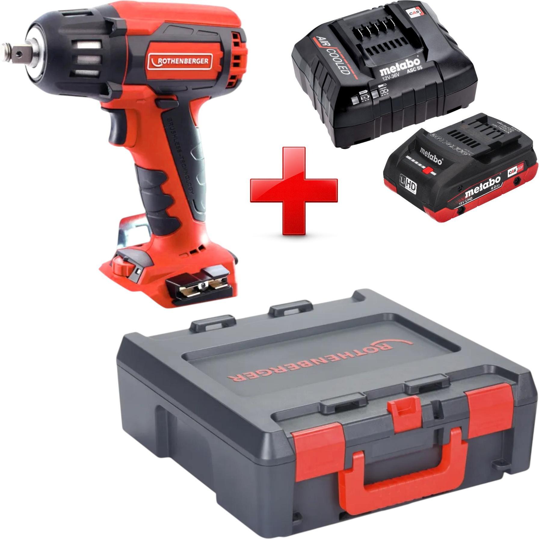 Rothenberger, Trapano + Avvitatore a batteria, RO ID400 Akku Schlagschrauber 18 V 400 Nm Brushless + 1x LiHD Akku 4,0 Ah + Ladegerät