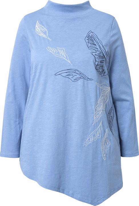 Image du produit Ulla Popken T-shirt long à col montant et manches longues, coton bio, broderie (58)