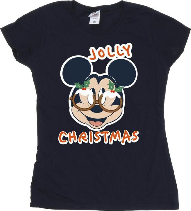 Actual product image Disney Womens/Ladies Mickey Mouse Jolly Christmas Glasses Cotton T-Shirt (M)