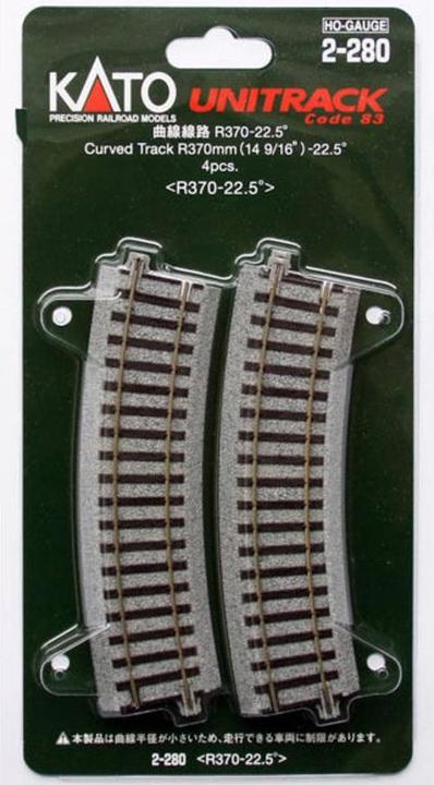 Kato H0 4er-Set Gebogenes Gleis R370-22.5° (Spur H0)