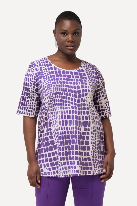 Immagine prodotto Ulla Popken T-shirt in cotone Pima con applicazioni, scollo a girocollo e mezze maniche (42, 44)