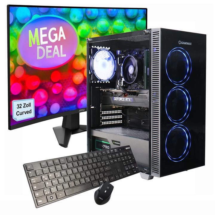 Produktbild GameMax MegaDeal Gaming-PC Draco XD SET2607 7589 + MSI MAG 32C6 Monitor Curved 80cm (32") + Zubehör (1000 GB, 32 GB, GeForce RTX 5050)