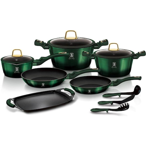 BerlingerHaus TITANIUM POT SET 12 pcs. BH-6066 EMERALD, Pfanne + Kochtopf, Grün