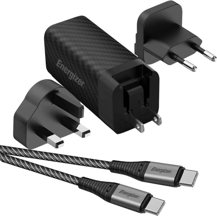Productafbeelding Energizer Power Delivery oplader - 65 W - EU/UK/US incl. USB-C naar USB-C kabel (65 W, 2 ports)