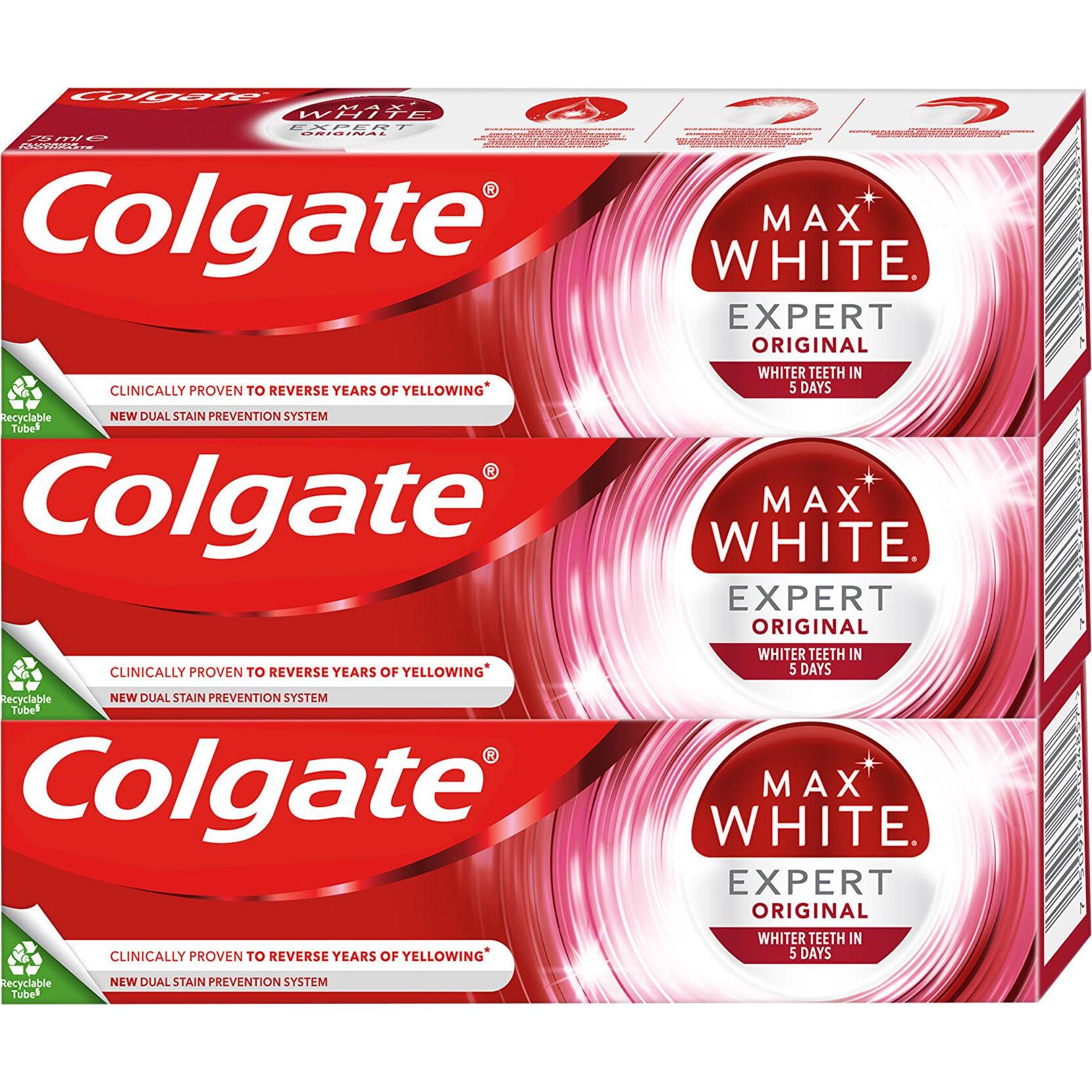 Colgate, Dentifricio, Dentifricio sbiancante Max White Expert Original 3 x 75 ml (225 ml)