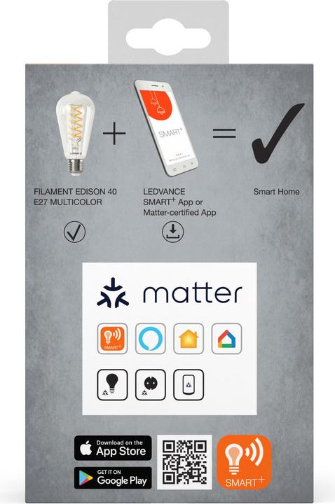 Image du produit Ledvance SMART+ MATTER FILAMENT EDISON MULTICOLOR 4.8W 827...865 Multicolore E27 (E27, 470 lm, 4x)